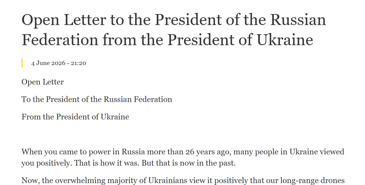 Zelenskyy Calls for Direct Talks with Putin in First Public Letter Since 2022 Invasion