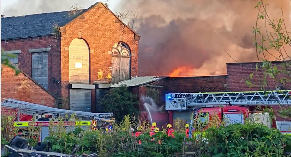 Massive Fire Engulfs Derelict Mill in Radcliffe, Greater Manchester